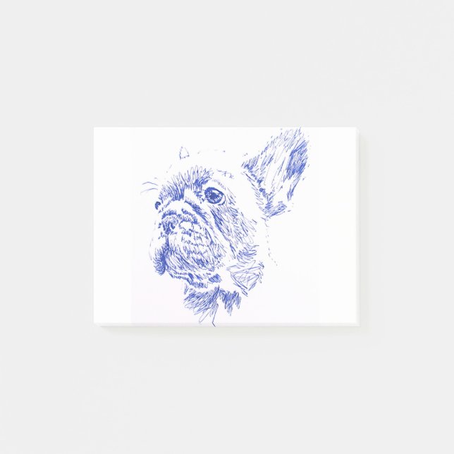 Blue French Bulldog Frenchie Zeichne Post-it Klebezettel (Vorderseite)
