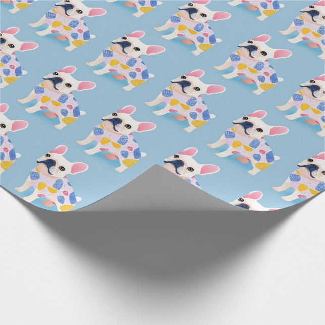Blue French Bulldog Niedlich Geschenkpapier (Ecke)
