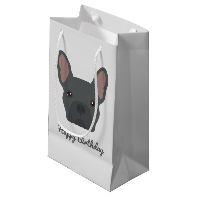 Blue French Bulldog Small Geschenktasche Kleine Geschenktüte (Vorderseite Schrägansicht)