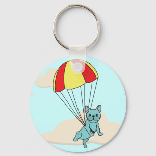 Blue French Bulldog Umbrella Fun Keychain Schlüsselanhänger