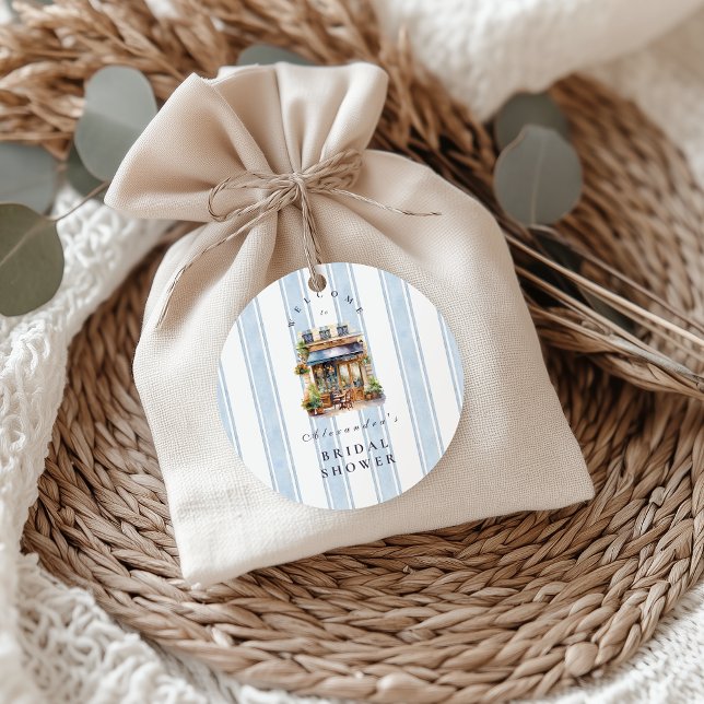 Blue French Café Brautparty Runder Aufkleber (Von Creator hochgeladen)