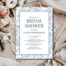 Blue French Chinoiserie Floral Bridal Shower Einladung