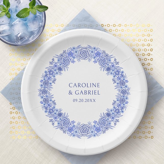 Blue French Chinoiserie Wedding Pappteller (Von Creator hochgeladen)
