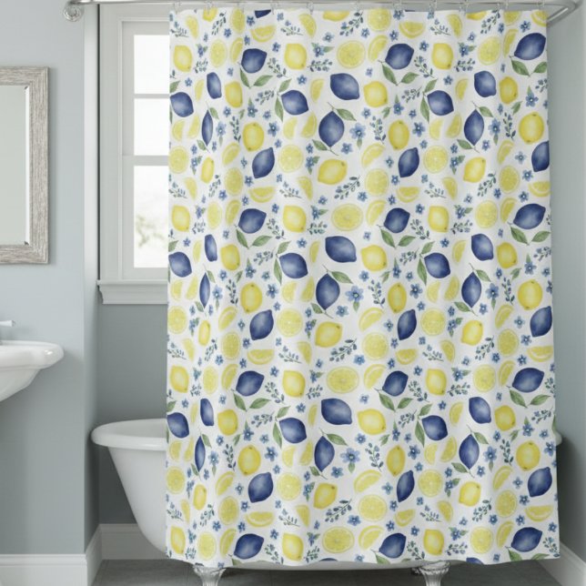 Blue French Country Lemon Pattern Duschvorhang (Von Creator hochgeladen)