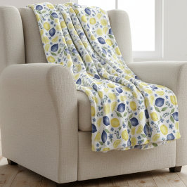 Blue French Country Lemon Pattern Fleecedecke