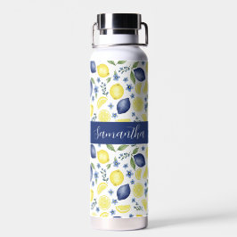 Blue French Country Lemon Pattern Name Trinkflasche