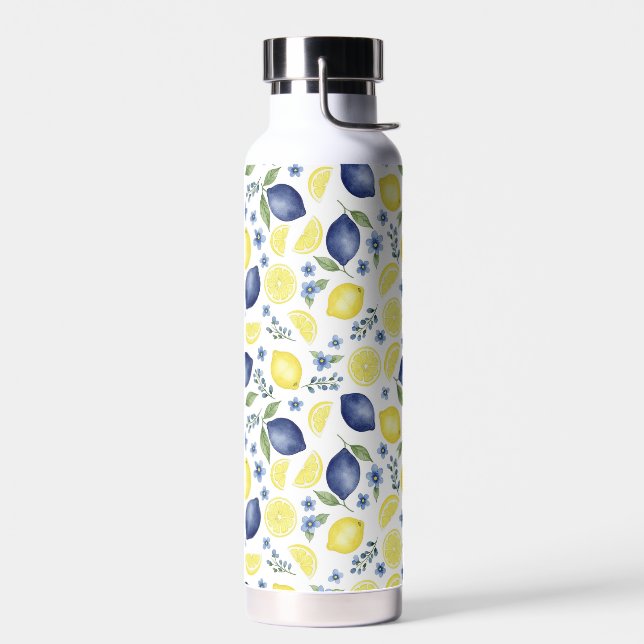 Blue French Country Lemon Pattern  Trinkflasche (Links)