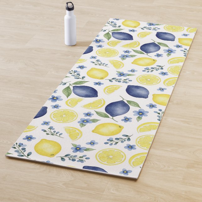 Blue French Country Lemon Pattern Yogamatte (Beispiel)