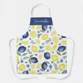 Blue French County Lemon Pattern Monogram Name Schürze