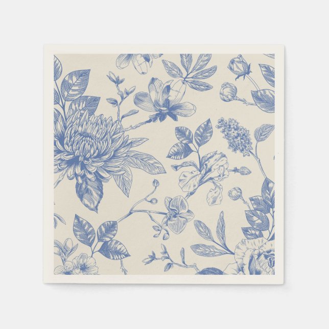 Blue French Floral Toile Serviette (Vorderseite)