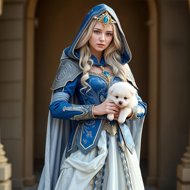 Blue French Princesse mit weißem Hund Seidenpapier (Von Creator hochgeladen)