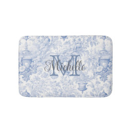 Blue French Toile de Jouy Monogram, Anfangsname Badematte