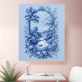 Blue French Toile Inspired Blue Landscape Grandeur Acryl Wandkunst