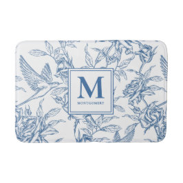 Blue French Toile Monogram Name Badematte