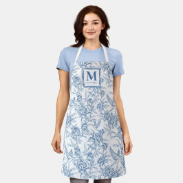 Blue French Toile Monogram Name Schürze