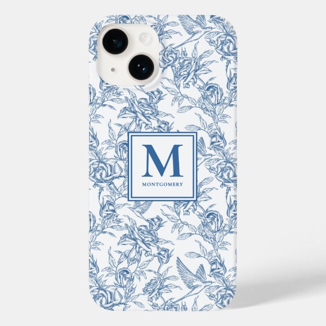 Blue French Toile Name Case-Mate iPhone 14 Hülle (Rückseite)