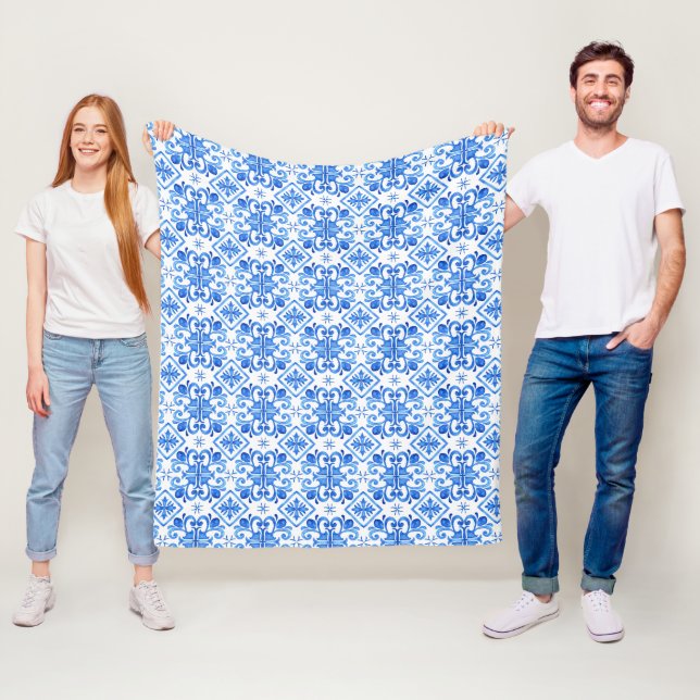 Blue French Toile Pattern Fleecedecke (Beispiel)