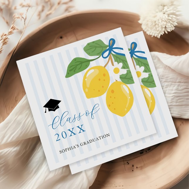 Blue Freshly Lemon Citrus Graduation Party Serviette (Von Creator hochgeladen)