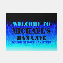 Blue Frisierte Auto Flames - Man Cave Fußmatte