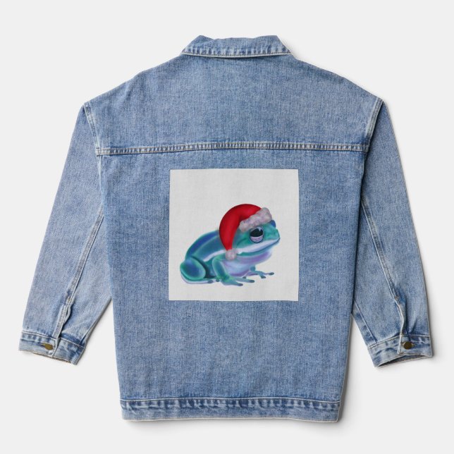 Blue frog with Santa hat. Jeansjacke (Rückseite)