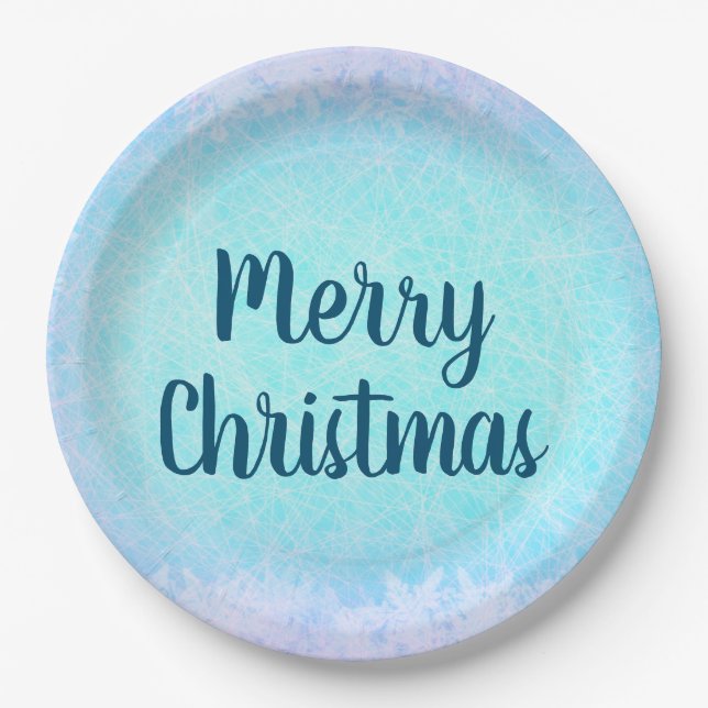 Blue Frost Frost Frohe Weihnachten Pappteller (Vorderseite)