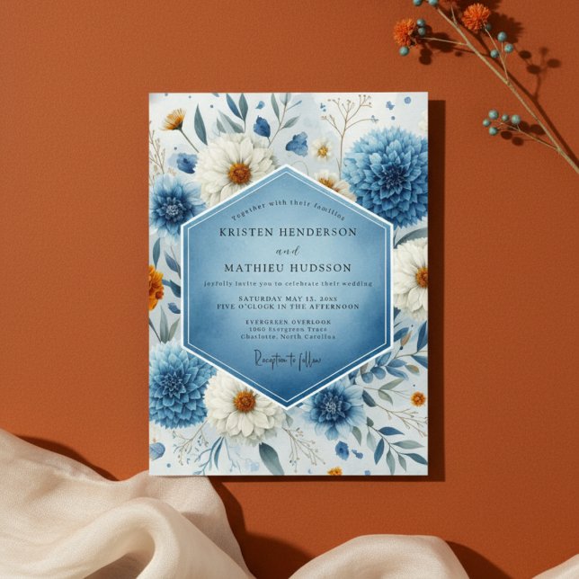 Blue Frosted Botanical Romance Wedding Einladung (Von Creator hochgeladen)
