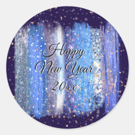 Blue Frosty Brush Schlaganfälle Happy New Year 20x Runder Aufkleber