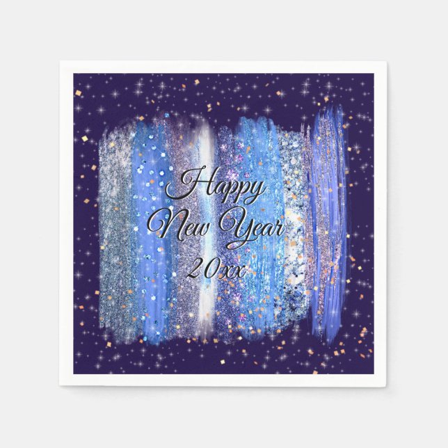 Blue Frosty Brush Schlaganfälle Happy New Year 20x Serviette (Vorderseite)