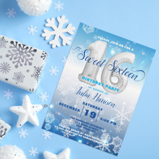 Blue Frozen Winter Wonderland Sweet 16 Birthday Einladung
