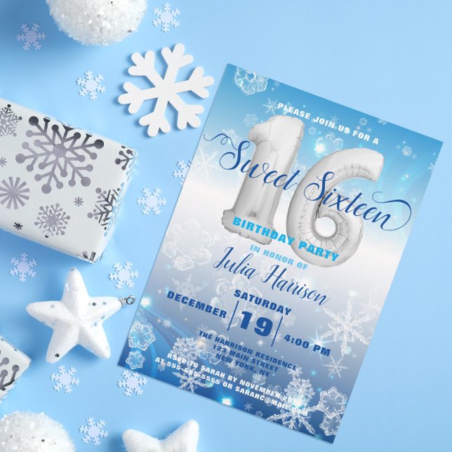 Blue Frozen Winter Wonderland Sweet 16 Birthday Einladung (Von Creator hochgeladen)