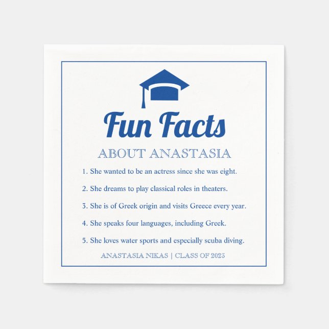 Blue Fun Facts Class of 2022 Graduation Cap Serviette (Vorderseite)