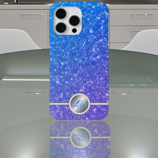 Blue funkelnd Glitzer Monogram Gehäuse Case-Mate iPhone Hülle (Von Creator hochgeladen)