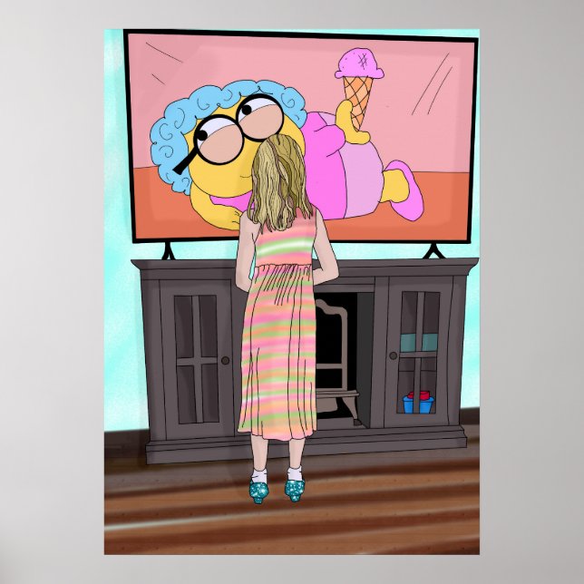 Blue Funkelnd Shoes | Little Girl Watching TV Poster (Vorne)