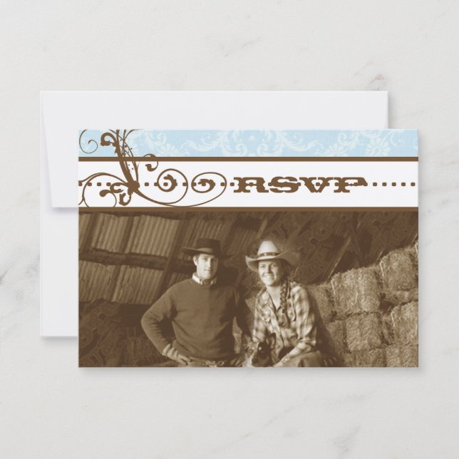 Blue Funky Wirbel Wedding RSVP Karte (Vorderseite)