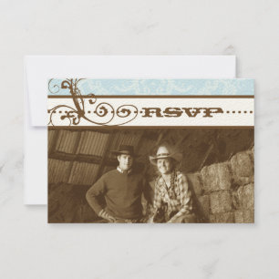 Blue Funky Wirbel Wedding RSVP Karte
