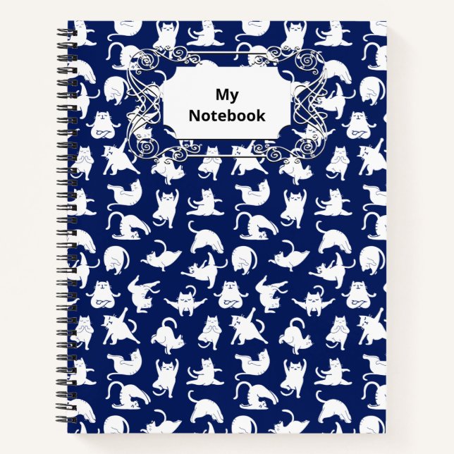Blue Funny Cat im Yoga Sport Notizbuch (Vorderseite)