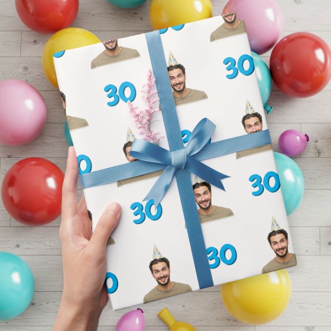 Blue Funny Face Gift Wrapping Paper for Men  Geschenkpapier (Von Creator hochgeladen)