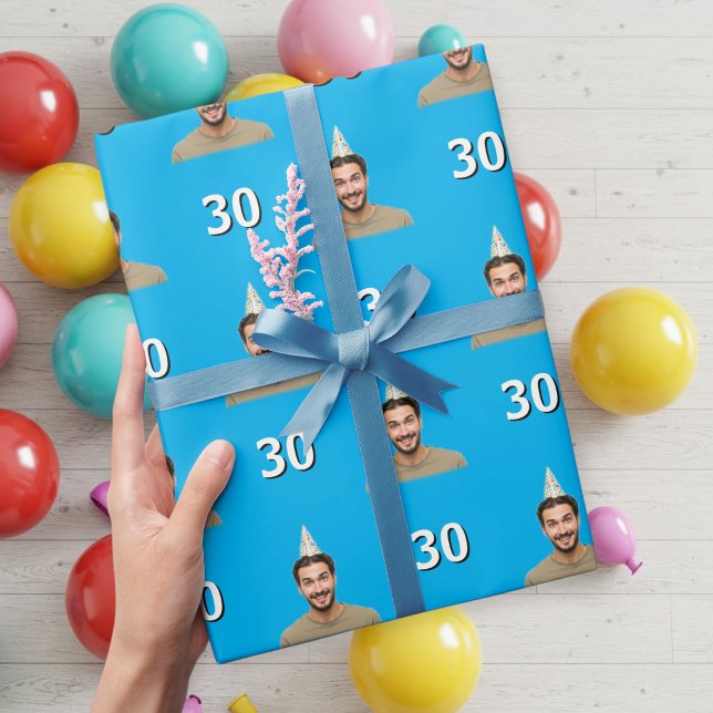 Blue Funny Face Gift Wrapping Paper for Men  Geschenkpapier (Von Creator hochgeladen)