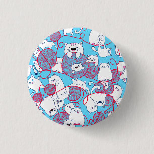 Blue Funny Niedlich Knitter Kitten Ball Button