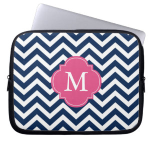 Blue & Fuschia Zigzags Muster Monogram Laptopschutzhülle