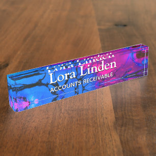 Blue Fuscia Acrylic Flow Art Desk Namensplakette