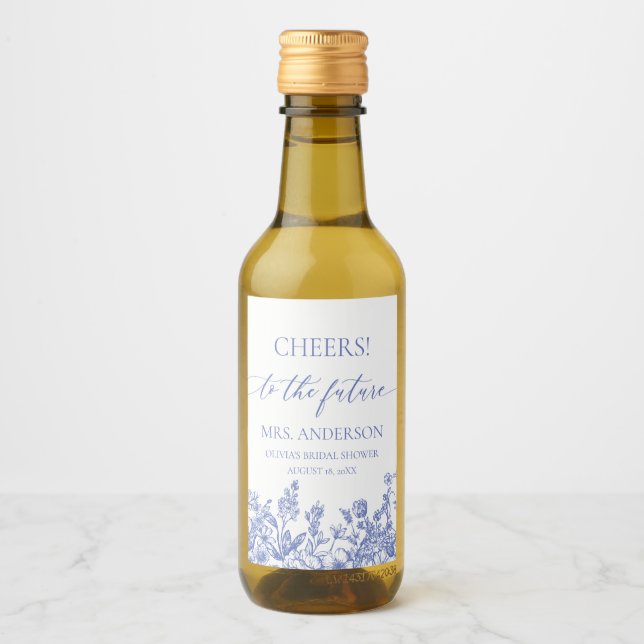 Blue Future Mrs. Bridal Shower Mini Wine Label Weinetikett (Vorderseite)