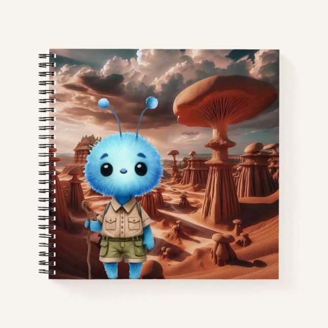 Blue Fuzzy Alien Hiker Notebook Notizbuch (Vorderseite)