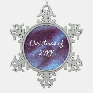 Blue Galaxy Sparkle Abstrakt Personalisiert Schneeflocken Zinn-Ornament