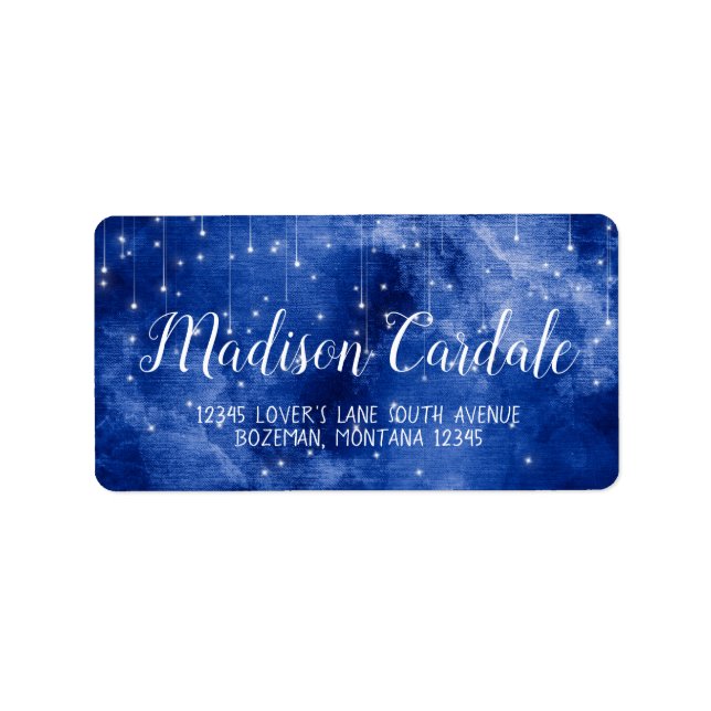 Blue Galaxy Stars Hochzeitsplattform Adressaufkleber (Vorne)