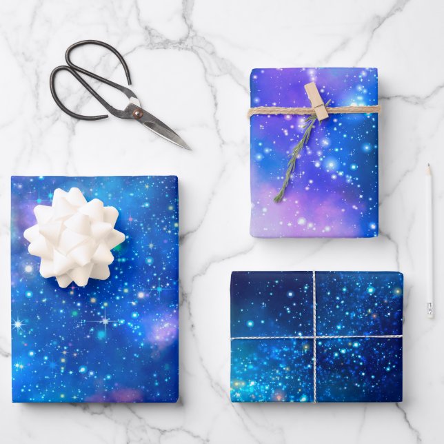 Blue Galaxy Stars Universe Geschenkpapier Set (Vorderseite)