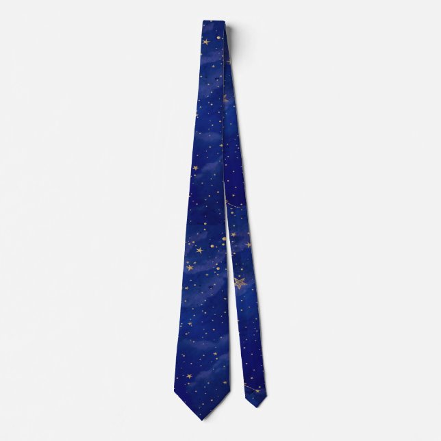 Blue Galaxy with Golden Stars Krawatte (Vorderseite)