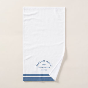 Blue Game Set Match Wappen Stripe Tennis Handtuch