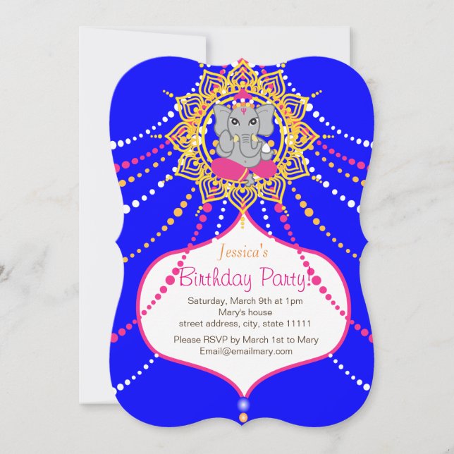 Blue Ganesh Birthday 5" x 7" Einladungskarte- Einladung (Vorderseite)