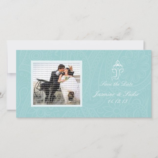 Blue Ganesha Photo Save the Date Cards (Devant)
